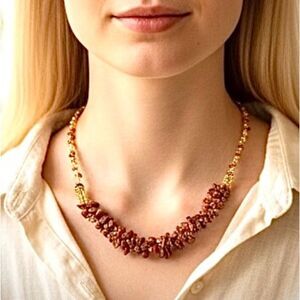 Vintage goldstone chip Necklace- 22” Sparkling Brown Aventurine Glass Statement